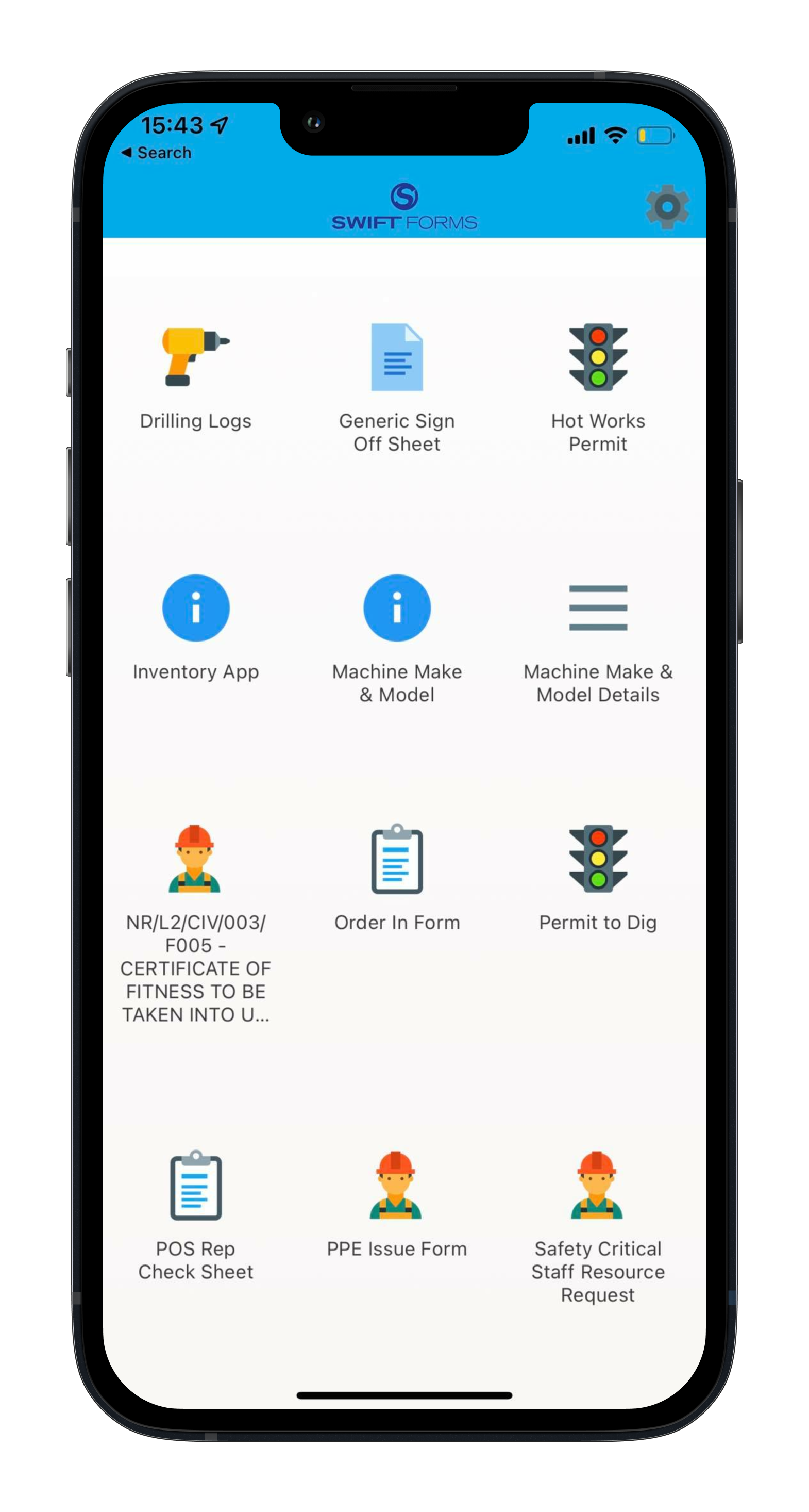 Swiftforms mobile app home screen showing deployed digital forms